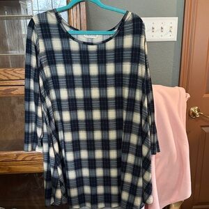 Navy Plaid Long Sleeve Women's Top